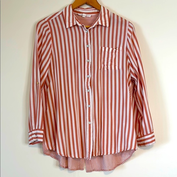 Jane and Delancey Tops - JANE + DELANCEY Salmon and White Striped Button-Up Shirt